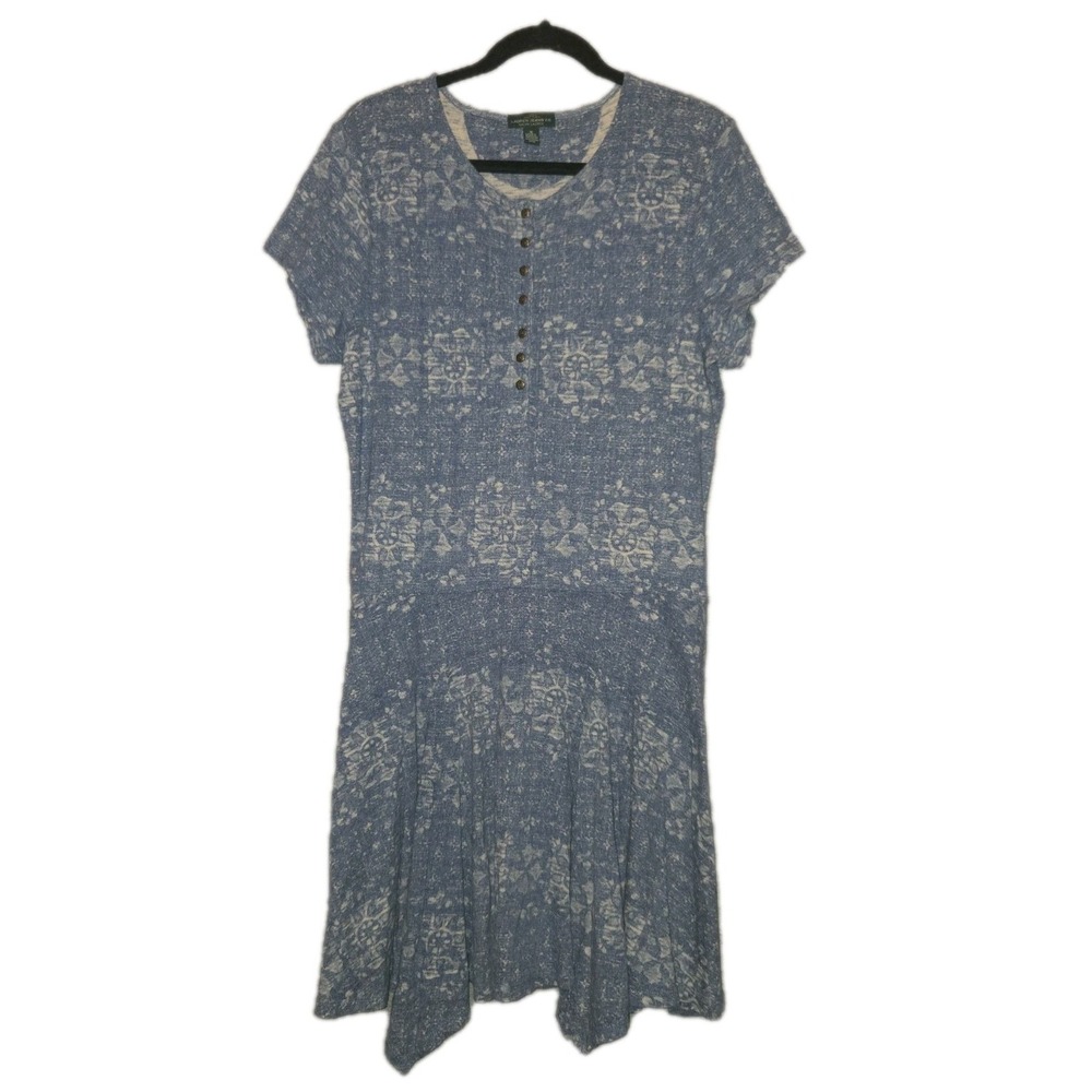 Lauren Ralph Lauren Dress Womens XL Blue Geometric Print 100% Cotton Jersey Soft - Picture 1 of 7